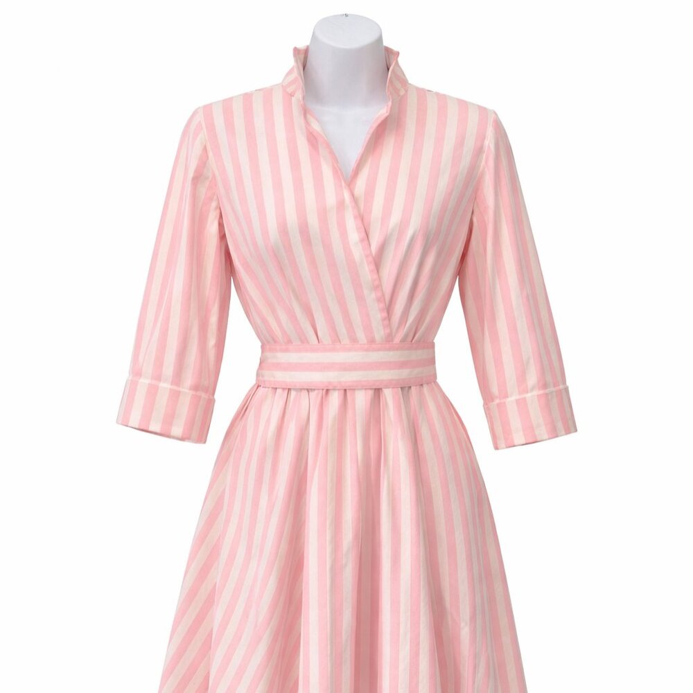 Vintage Retro Pretty Pink and White Striped CARON Chicago Wrap Dress USA